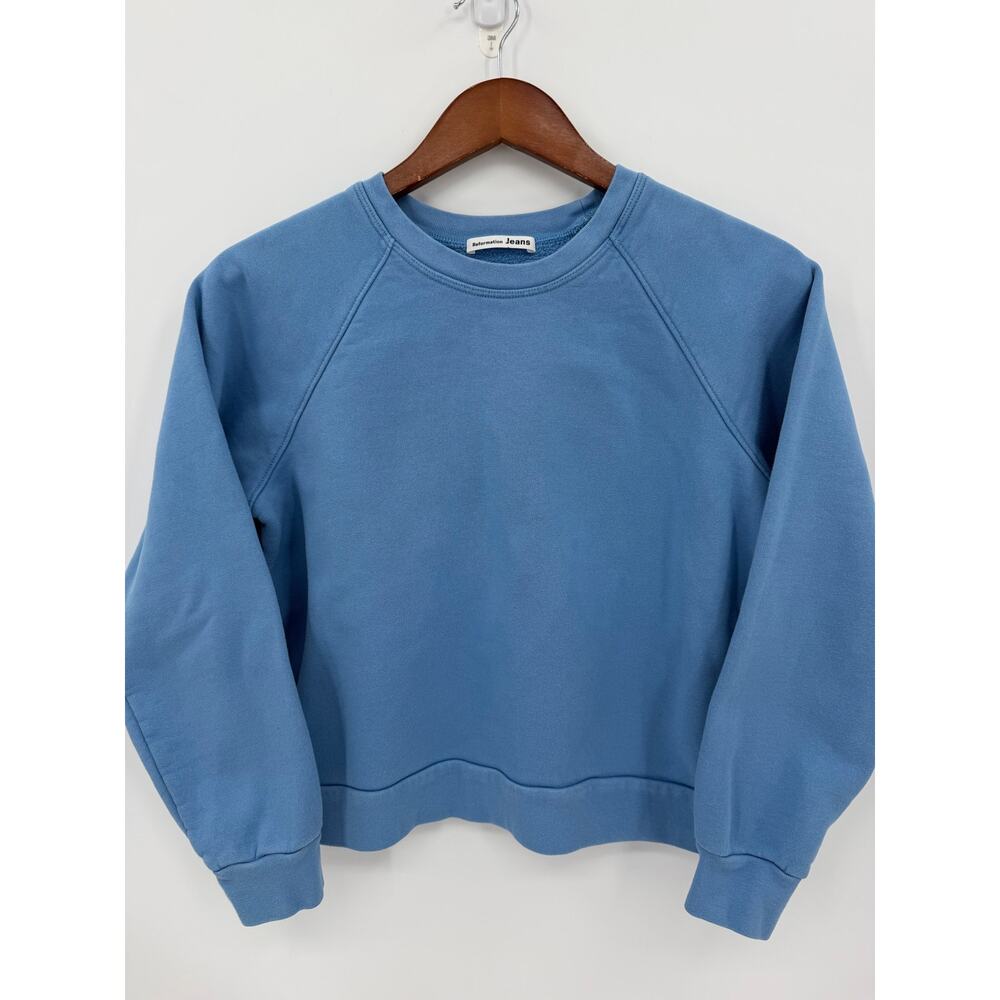 Reformation Rio Parisian Blue Cropped Crewneck Sweatshirt Oversized  XS Pullover